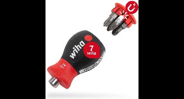 Wiha Schroevendraaier met bitmagazijn magnetisch Pozidriv, Phillips met 6 bits, Stubby, 1/4 in blister - 33741