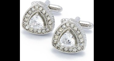 Manchetknopen - Driehoekig Zilver met Witte Steen