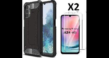 Hoesje geschikt voor Samsung Galaxy A24 5G Hoesje Zwart Schokbestendig Hybride Heavy Duty Rugged hoesje met 2x Screenprotector