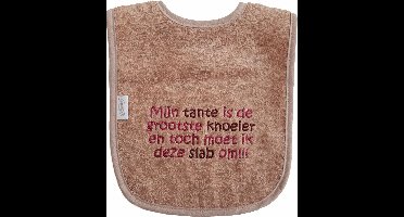 Pinkstone slab met "Mijn tante is de grootste knoeier en toch moet ik deze slab om!!!" - lief, kraamcadeautje, cadeau, babyshower, roze