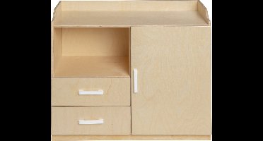 Van Dijk Toys houten poppencommode / poppen commode - Naturel met wit (Kinderopvang kwaliteit)