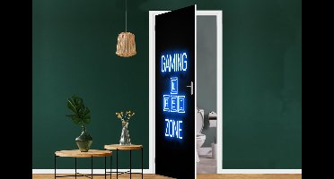 Deursticker Gaming - Tekst - Gaming zone - Neon - Blauw - 90x235 cm - Deurposter