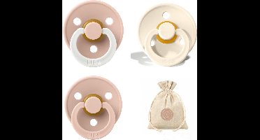 BIBS fopspenen T1 + speenzakje BolleToet - Glow in the dark blush, blush en ivory - 0-6 maanden