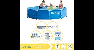 Intex Metal Frame Zwembad - Opzetzwembad - 305x76 cm - Inclusief Afdekzeil, Onderhoudspakket, Zwembadpomp, Filter en Stofzuiger