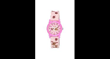 Q&Q V22A-015VY - Horloge - Sport - Analoog - Kinderen - Unisex - Plastic band - Rond - Kunststof - Cijfers - Herts - Stippen - LichtRoze - DonkerRoze - Wit - Bruin - 10 ATM