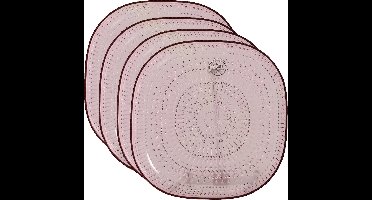 Decoris ontbijtbord - 4x - roze - 20,5 cm - kunststof - camping bord/servies