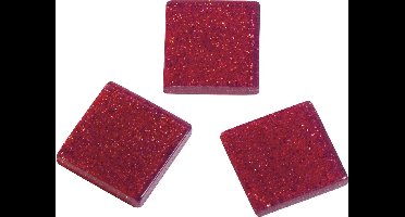 Rayher Mozaiek steentjes/tegeltjes - 205x stuks - rood - 1 x 1 cm - mozaieken maken - kunststof