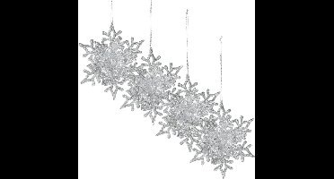 Christmas Decoration kersthangers sneeuwvlokken - 4x -zilver -11,5 cm