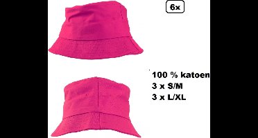 6x Vissers hoedje roze S/M - L/XL - festival thema feest party fun zomer strand