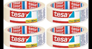 Tesa Afplaktape - 4x - 30 mm x 25 m - schilderstape - Maskeertape - Verf afplakband/tape - Tesa Masking tape