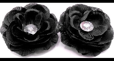 2 roosjes klein met duckklem zwart met diamant