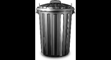 Plasticforte Vuilnisbak - afvalemmer met deksel - 31 liter - zwart - D37 x H52 cm - wasmand - opbermand