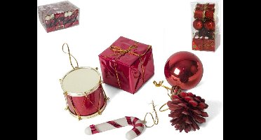 Kleine kersthangers - 20x st - rood - 5 cm - kunststof - kerstornamenten