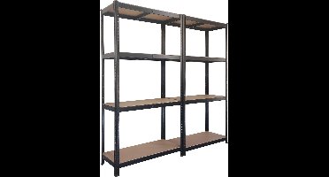 2x Profeco heavy duty opbergrek 160x80 cm – Stellingkast 8 planks x 100kg – Zwart