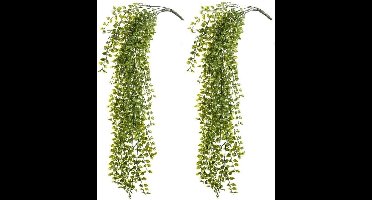 2x Kunstplanten groene ficus hangplant/tak 80 cm UV bestendig - Nepplanten/neptakken - Ficus klimop