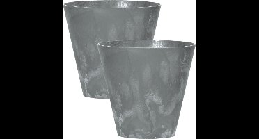 Set van 3x stuks kunststof bloempotten betonlook 25 cm grijs - Bloempotten/plantenpotten voor binnen en buiten