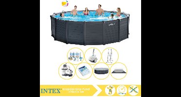 Intex Graphite Gray Panel Zwembad - Opzetzwembad - 478x124 cm - Inclusief Onderhoudspakket, Glasparels en Zwembad Stofzuiger