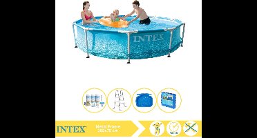 Intex Metal Frame Zwembad - Opzetzwembad - 305x76 cm - Inclusief Onderhoudspakket, Trap, Voetenbad en Zwembadtegels