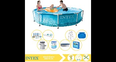 Intex Metal Frame Zwembad - Opzetzwembad - 305x76 cm - Inclusief Afdekzeil, Onderhoudspakket, Zwembadpomp, Filter, Onderhoudsset, Trap, Voetenbad en Zwembadtegels