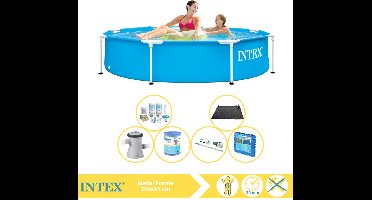 Intex Metal Frame Zwembad - Opzetzwembad - 244x51 cm - Inclusief Onderhoudspakket, Zwembadpomp, Filter, Stofzuiger, Solar Mat en Zwembadtegels