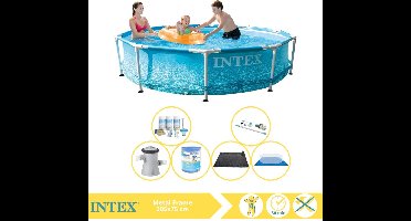 Intex Metal Frame Zwembad - Opzetzwembad - 305x76 cm - Inclusief Onderhoudspakket, Zwembadpomp, Filter, Grondzeil, Stofzuiger en Solar Mat
