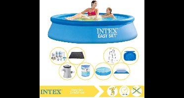 Intex Easy Set Zwembad - Opblaaszwembad - 244x61 cm - Inclusief Solarzeil, Onderhoudspakket, Zwembadpomp, Filter, Grondzeil, Solar Mat, Trap en Voetenbad