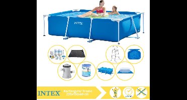 Intex Rectangular Frame Zwembad - Opzetzwembad - 220x150x60 cm - Inclusief Solarzeil, Onderhoudspakket, Zwembadpomp, Filter, Grondzeil, Solar Mat, Trap en Voetenbad