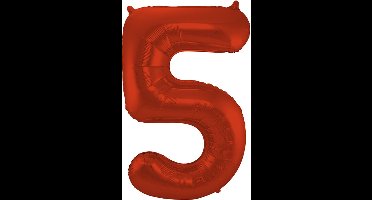 Folat - Folieballon Cijfer 5 Rood Metallic Mat - 86 cm