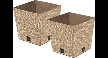 Prosperplast Plantenpot/bloempot - 2x - buiten - kunststof - lichtbruin - Eco wood look - D24 x H24 cm