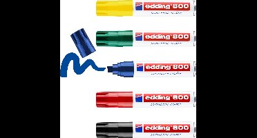 edding 800 permanent marker - 5 kleuren - 5 stiften - beitel punt 4-12 mm - water en wrijfvast - voor karton, kunststof, hout, metaal, etc. - alcohol markers voor volwassenen