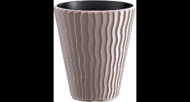 Prosperplast Plantenpot/bloempot Sand Waves - buiten/binnen - kunststof - beige - D35 x H38 cm - met binnenpot