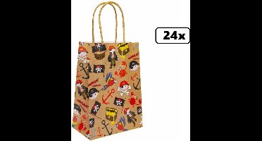 24x Koordtas Piraten 16cmx9cmx22cm - dieren - goodiebag|papieren|draagtas|tas|koord|festival|kado|themafeest|party|geschenken