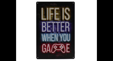 Wandbord – Life is better when you game - Gaming – Vintage - Retro - Wanddecoratie – Reclame bord – Restaurant – Kroeg - Bar – Cafe - Horeca – Metal Sign - 20x30cm