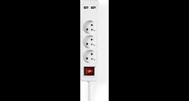 Nedis Stekkerdoos | 3-wegs + 2x USB | 1,5 m | Aan/uit-schakelaar | Wit