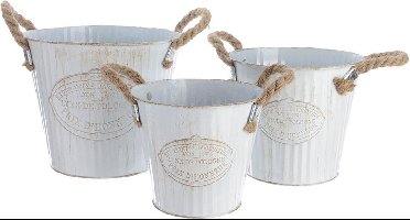 Plantenbakkenset Decoris Touw Met handvatten Metaal Wit (3 Onderdelen)