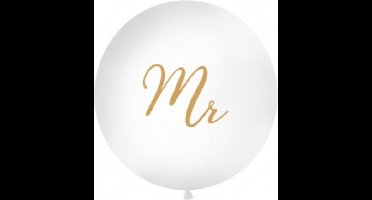 Partydeco Grote witte ballon Mr - Goud - 1m