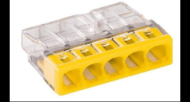 WAGO lasklem geel 5-voudig - 1.5 tot 2.5 mm² - Transparant - 20 stuks
