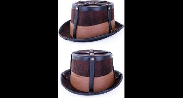 2x Steampunk hoed bruin decoratief met elastieke band