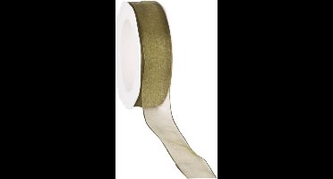 Wired organzalint Olijfgroen 25 mm / 20 mtr. Organza lint met draad