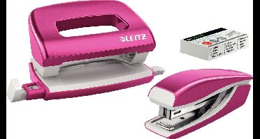 Leitz WOW Metalen Mini Nietmachine en Perforator Set - Inclusief Nietjes - Roze Metallic - Ideaal Voor Thuiskantoor/Thuiswerkplek