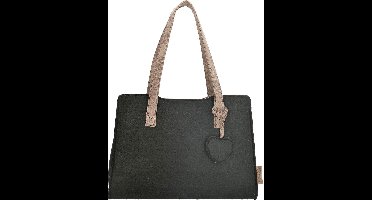 Beagles Vilten Schoudertas Shopper Zwart met Hanger Trendy Tas