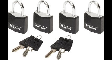 MasterLock Hangslot - Massief Aluminium - Zwart - 20 mm - 4 stuks - 9120EURQBLKNOP