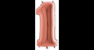 Folieballon cijfer 1 rosÃ© goud (100cm)
