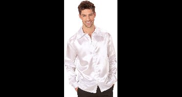 Witte satijnachtige blouse voor mannen - Volwassenen kostuums