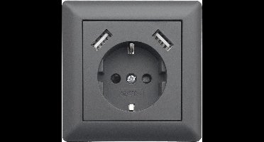 LEDmaxx USB1003 1-voudig Stopcontact (onderbouw) Met USB, Kinderbeveiliging Antraciet