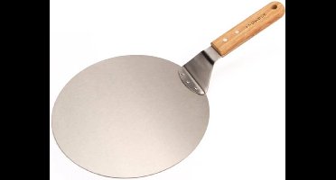 Krumble Pizzaschep - Rond RVS - Voor BBQ of oven - Pizzaspatel - Houten handvat - ø25.5cm diameter
