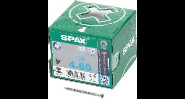 SPAX 1197000400603 Roestvaststalen schroef, Verzonken kop, 4 x 60, Voldraad, T-STAR plus T20 - blank - 100 stuks