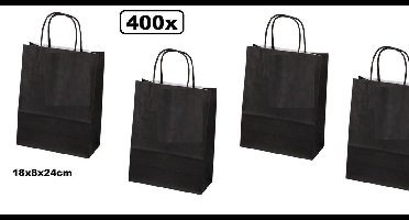 400x Papieren koordtas zwart 18x8x24cm - koord tas luxe kerst shoppen kado thema feest goodie bag festival evenement