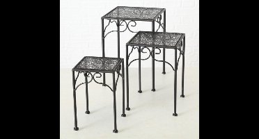 Bijzet tafel - 3 set - Smeedijzer - vierkant - 28-33-38cm - Bruin/zwart