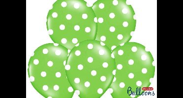 Partydeco - Ballonnen lime dots wit 50 stuks